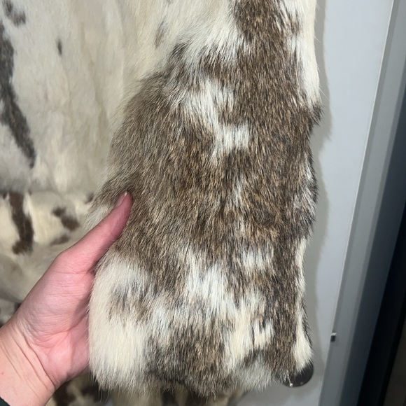 Vintage genuine rabbit fur cream tan brown mid length coat - Picture 7 of 17